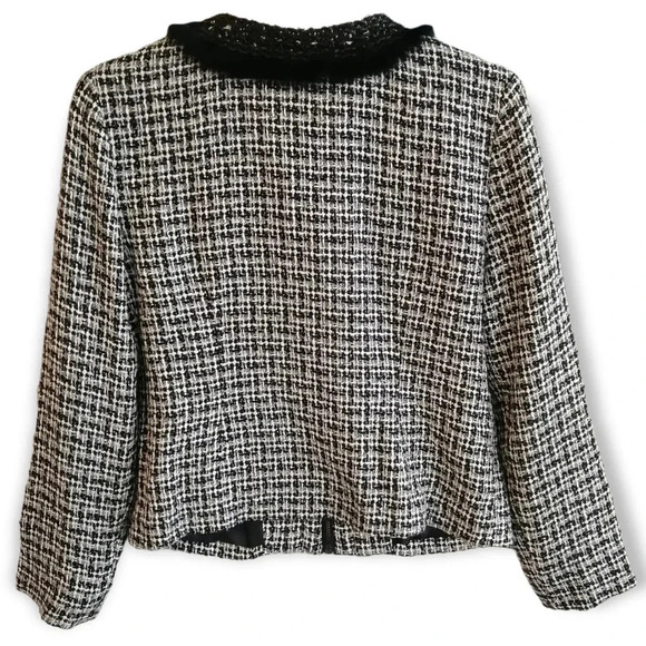 Anne Carson Silk Tweed Collarless Blazer with Faux Fur and Patch Pockets Small - Picture 3 of 13